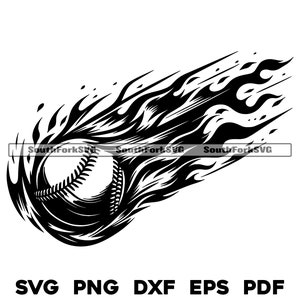 Archivos de diseño de béisbol llameante / svg png dxf eps pdf / diseño gráfico transparente corte impresión tinte sub láser grabar archivos cnc uso comercial