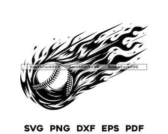 Flaming Baseball Design Files | svg png dxf eps pdf | transparent graphic design cut print dye sub laser engrave cnc files commerical use