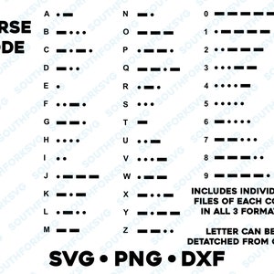 Morsecode alfabet en cijfers 0-9 SVG PNG DXF vector grafisch ontwerp digitale bestanden Marine nautische maritieme signaalcode communicatie