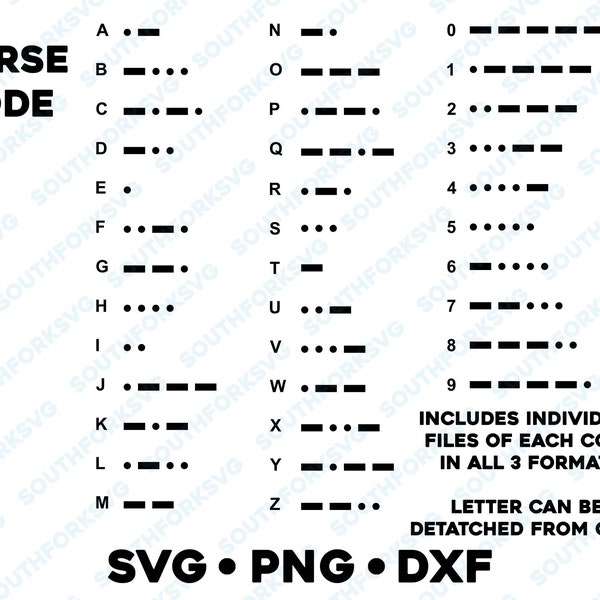 Morse Code Alphabet and Numbers 0-9 SVG PNG DXF vector graphic design digital files navy nautical maritime signal code communication