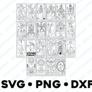 Complete Tarot van de Bohemians Major Arcana Troefkaarten SVG PNG DXF Bundel Transparante Achtergronden Dierenriem Astrologie Vector Grafische ClipArt