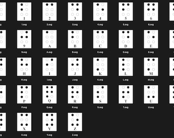 英語点字アルファベットと数字0-9 SVG PNG DXF ベクターグラフィック