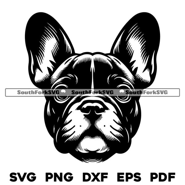 French Bulldog Head Design 2 | svg png dxf eps pdf | vector graphic cut file laser clip art | instant digital download commercial use