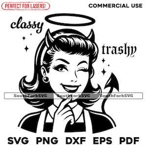 Classy & Trashy Angel Devil Retro svg png dxf eps pdf-bestanden | Gesneden print lasergravure CNC kleurstof vinyl | Directe download voor commercieel gebruik