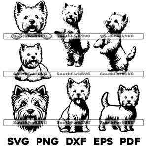 Pacote de cachorro West Highland White Terrier svg png dxf eps pdf gráfico vetorial arquivo de corte laser clip art download digital instantâneo uso comercial