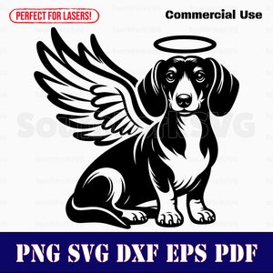Dachshund Angel Wings and Halo svg png dxf eps pdf | vector graphic cut file laser clip art | instant digital download commercial use