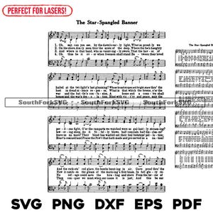 The Star Spangled Banner bladmuziek svg png dxf eps pdf lasergraveren bestanden grafisch ontwerp digitale download commercieel gebruik