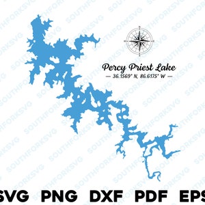 Percy Priest Lake Tennessee Mapa Forma Silueta svg png dxf pdf eps vector diseño gráfico corte grabado archivo láser imagen barco lago casa