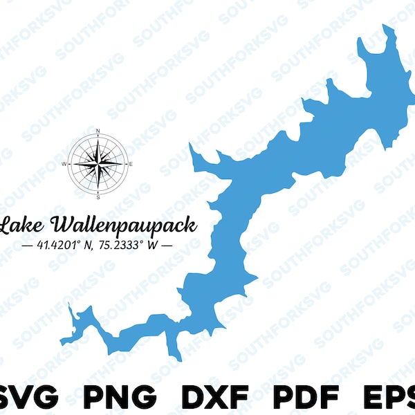 Lake Wallenpaupack Pennsylvania Map Shape Silhouette svg png dxf pdf eps vector graphic design engrave laser file image  boat lake  house