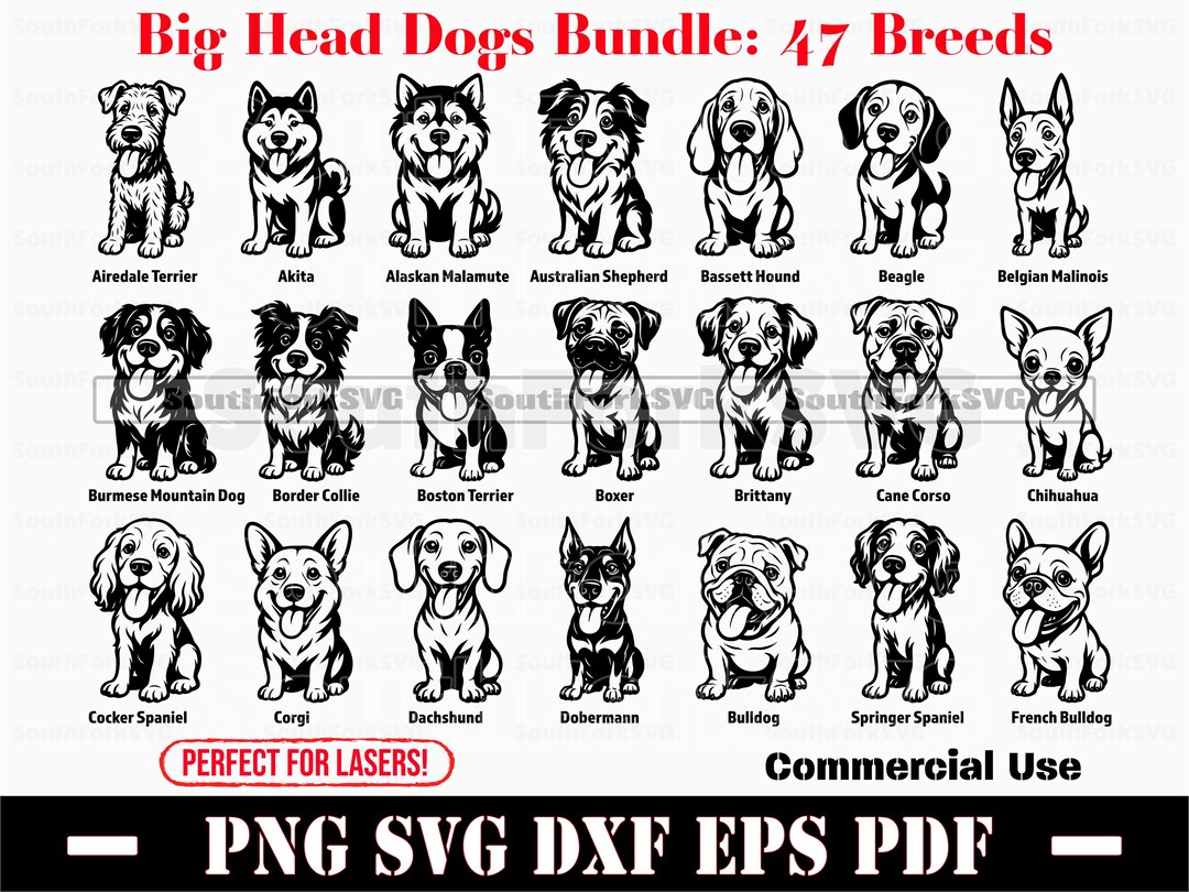 47 Big Head Dogs Mega Bundle Svg Png Dxf Eps Pdf Vector Graphic Cut ...