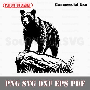 Ours noir sur un rocher svg png dxf eps pdf | Fichiers d'impression découpés au laser, image vectorielle clipart | Téléchargement instantané, utilisation commerciale