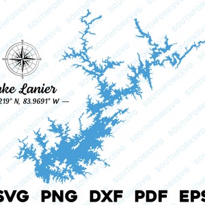 Lago Lanier Georgia mappa forma sagoma svg png dxf pdf eps disegno grafico vettoriale taglio incisione laser file immagine ing canottaggio casa sul lago