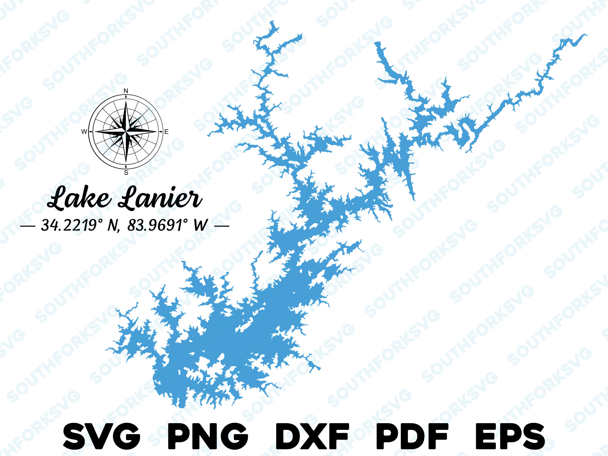 Lake Lanier Georgia Map Shape Silhouette Svg Png Dxf Pdf Eps Vector ...
