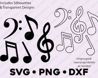Music Notes SVG PNG DXF Bundle vector graphic Cut File digital design musical icons piano orchestra band education sheet music symbol