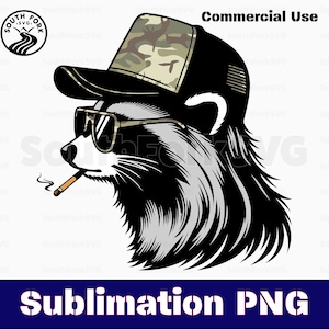 Chapéu de caminhoneiro com mullet de guaxinim camuflado padrão sublimação PNG transparente alta resolução para impressão sublimação de tinta | download digital instantâneo uso comercial