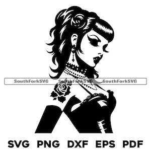 Goth Pinup Girl Tattoos Piercings svg png dxf eps pdf Dateien | Cut Print Laser Gravur CNC Dye Sub Vinyl | Sofort Download Kommerzielle Nutzung