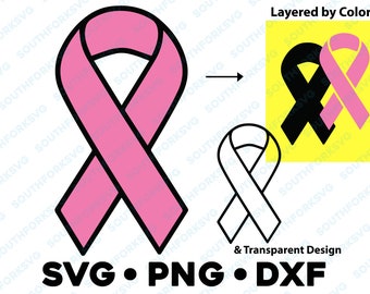 Breast Cancer Ribbon SVG PNG DXF Layered by color Cut File for  Silhouette Vector Graphic Clipart Health Pink Ribbon Awareness Woman