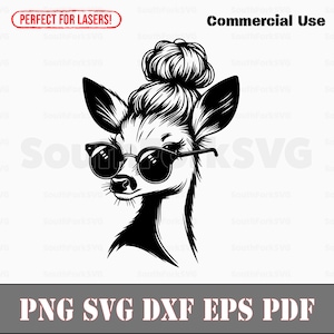 Gafas de sol con moño desordenado de ciervo mamá ciervo svg png dxf eps pdf diseño gráfico vectorial corte impresión sublimación de tinta grabado láser archivos uso comercial