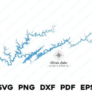 Norris Lake Tennessee Mapa Forma Silueta svg png dxf pdf eps vector diseño gráfico corte grabado archivo láser imagen barco