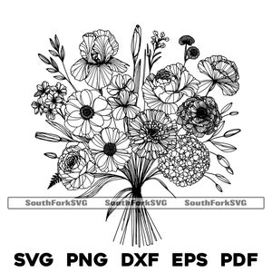 Flower Bouquet Line Art Design | svg png dxf eps pdf | vector graphic cut file laser clip art | instant digital download commercial use