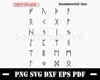 Elder Futhark Runes Only svg png dxf eps pdf Bundle | Older Futhark Runes vector graphic design cut print dye sub cnc laser engrave files