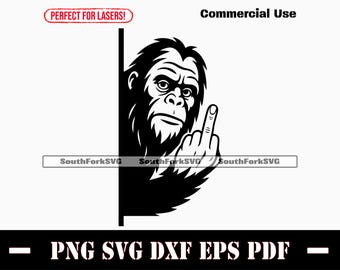 Peering Bigfoot Middle Finger svg png dxf eps pdf | vector graphic cut stencil laser clip art dye sub print digital download commercial use