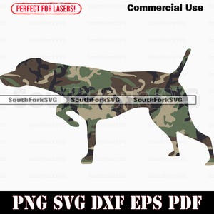 May include: A camouflage pattern silhouette of a dog, possibly a Bloodhound, in a standing position. The image includes the text "PERFECT FOR LASERS!" and "Commercial Use".