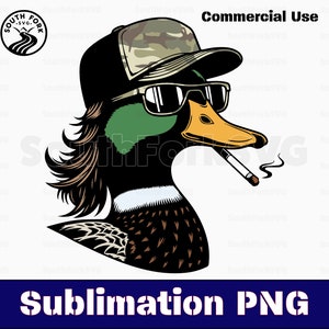 Pato-real, chapéu de caminhoneiro, padrão camuflado, sublimação PNG transparente, alta resolução para impressão, sublimação de tinta, download digital instantâneo, uso comercial