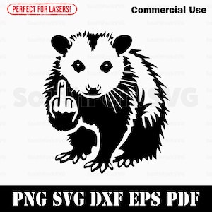 Opossum Middle Fingers svg png dxf eps pdf / grabado láser cortado archivos de impresión vector gráfico clip art / descarga instantánea uso comercial