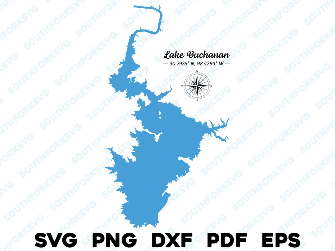 Buchanan Lake Texas Map Shape Outline Silhouette Svg Png Dxf Etsy