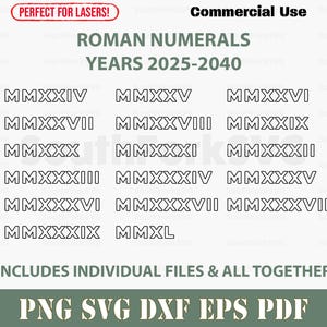 Romeinse cijfers jaren 2024-2040 svg png dxf eps pdf | lasergraveren gesneden afdrukbestanden vector grafische illustraties digitale download commercieel gebruik