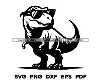 サングラスをかけたトレックス ティラノサウルス レックス svg png dxf eps pdf | ベクター グラフィック デザイン カット プリント レーザー 彫刻 ファイル 商用利用