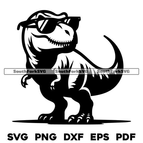 Trex Tyrannosaurus Rex Wearing Sunglasses svg png dxf eps pdf | vector graphic design cut print laser engrave files commercial use