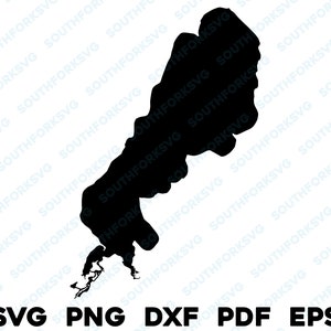 Mullett Lake Michigan Mapa Forma Silueta Contorno svg png dxf pdf eps vector gráfico corte grabado archivo láser tinte sub imagen barco casa