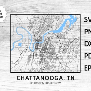 Chattanooga, Tennessee, Tennessee, plan de la ville | svg png dxf pdf eps | Conception graphique vectorielle découpée gravure laser cnc fichier Téléchargement numérique instantané