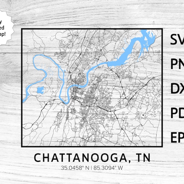 Chattanooga Tennessee TN City Map | svg png dxf pdf eps | vector graphic design cut engraving laser cnc file Instant Digital Download
