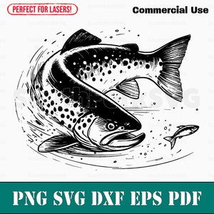 Archivo de grabado láser Brown Trout Chasing Minnow svg png dxf eps pdf / diseño gráfico vectorial transparente corte tinte de impresión uso subcomercial