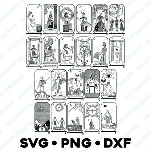 Voltooi 22 oude Egyptische tarot grote Arcana troefkaarten SVG PNG-bundel transparante achtergronden astrologie vector grafische afbeelding illustraties