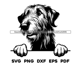 Peeking Irish Wolfhound Dog Head Design svg png dxf eps pdf | vector graphic cut file laser clip art instant digital download commercial use