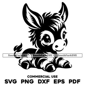 Lindo burro bebé svg png dxf eps pdf / archivos de impresión de corte de grabado láser / gráficos vectoriales clip art / descarga digital instantánea uso comercial