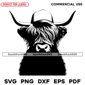 Gorra de camionero Highland Cow svg png dxf eps pdf / diseño gráfico vectorial corte impresión sublimación láser grabado cnc archivos digitales uso comercial