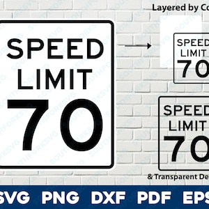 Snelheidslimiet 70 teken logo symbool svg png dxf eps pdf gelaagd op kleur gesneden bestand silhouet weg straat rijden auto vectorafbeelding verjaardag