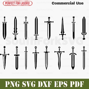 Simple Swords Bundle svg png dxf eps pdf | vector graphic cut print dye sub laser engrave clip art digital download commercial use