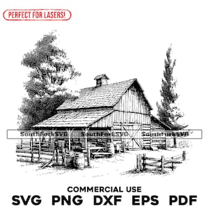 Arquivo de gravação a laser Cena de celeiro | svg png dxf eps pdf | design gráfico vetorial transparente corte impressão sublimação de tinta uso comercial