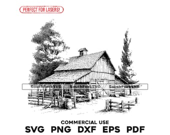 Laser Engrave File Barn Scene | svg png dxf eps pdf | transparent vector graphic design cut print dye sub commercial use