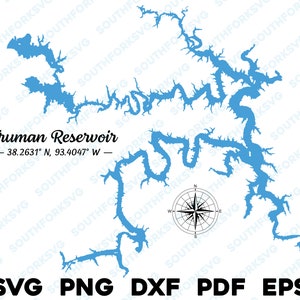 Truman Reservoir Lake Missouri mappa forma sagoma svg png dxf pdf eps disegno grafico vettoriale taglio incisione laser file immagine casa sul lago