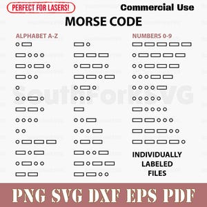 Código Morse Alfabeto e Números 0-9 Contornos svg png dxf eps pdf | arquivos gráficos vetoriais corte impressão laser download instantâneo uso comercial