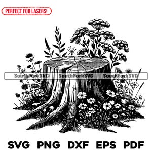 Wildflower boomstronk laserbestand svg png dxf eps pdf | vector grafisch ontwerp knippen print kleurstof subgraveren cnc digitale bestanden commercieel gebruik