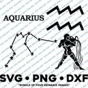 Zodiaque Verseau Bundle SVG PNG DXF couper fichier pour silhouette camée signe astrologique horoscope constellation tarot astrologie anniversaire signe aérien