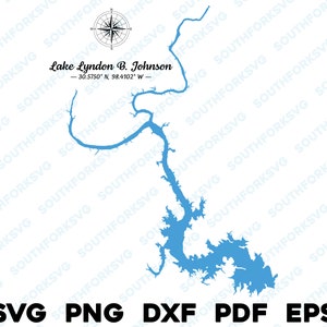 Lago Lyndon B. Johnson Texas Mapa Forma Silueta svg png dxf pdf eps vector diseño gráfico corte grabado archivo láser imagen barco lago casa
